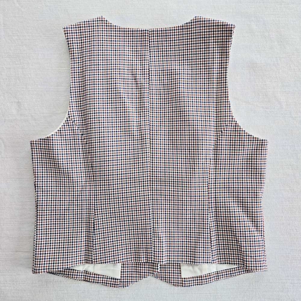 J Crew Vest Womens 6 Tan Blue Plaid Button Up Preppy Academia Career Casual NEW - Picture 10 of 13